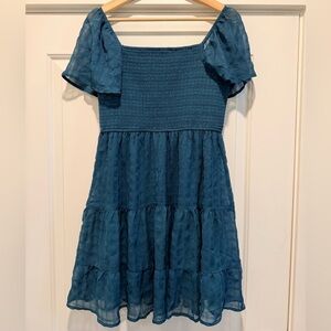 Rewind Green Smocked Tiered Dress